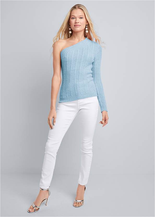 Alternate View One-Shoulder Cable Knit Sweater