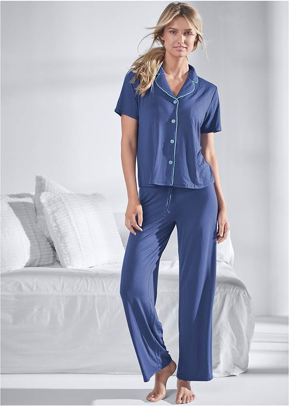 Notch Collar Pajama Set,T-Back Nightgown,Lace Trim Sleep Romper