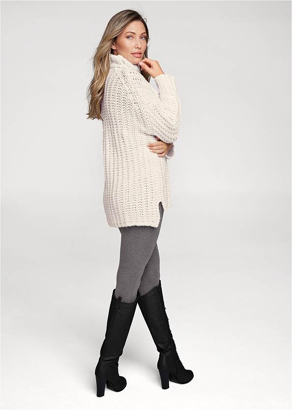 Back View Chunky Knit Turtleneck Sweater