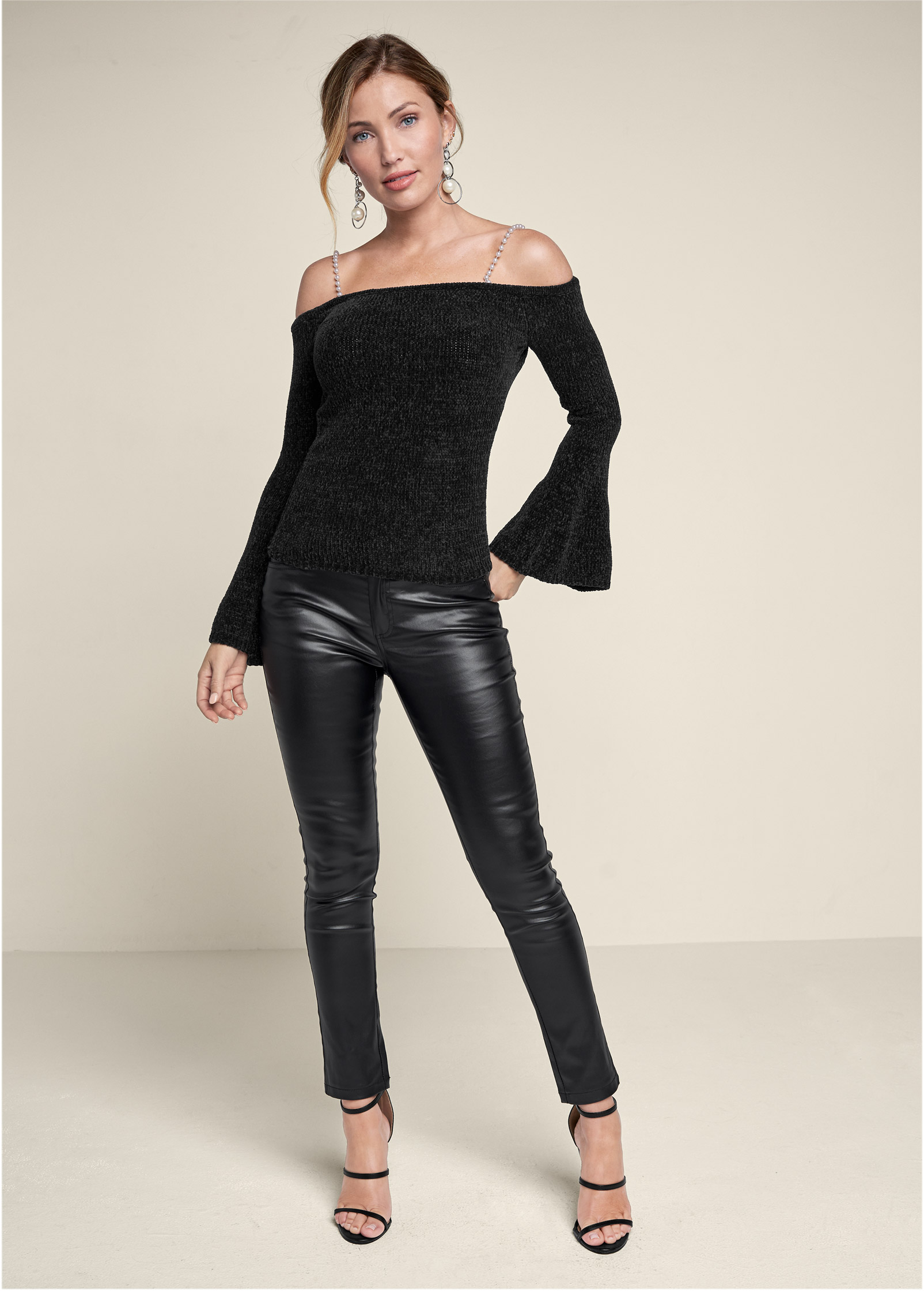 Off the outlet shoulder chenille sweater