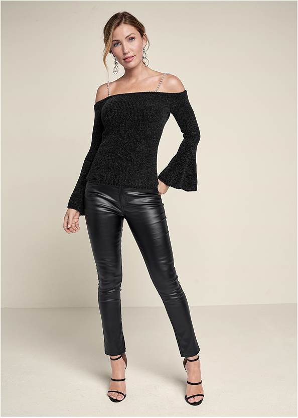 Alternate View Off-The-Shoulder Pearl Strap Chenille Sweater