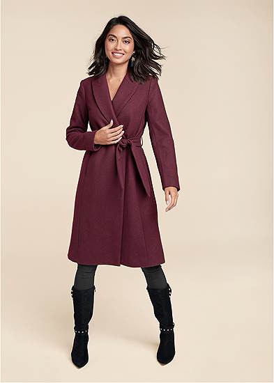 Plus Size Belted Faux-Wool Coat
