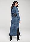 Back View Quilted Jean Trench Coat With Faux-Leather Detail