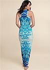 Back View Ruched Printed Maxi Dress