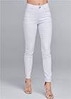 Cropped Front View Elastic Waistband Jeans