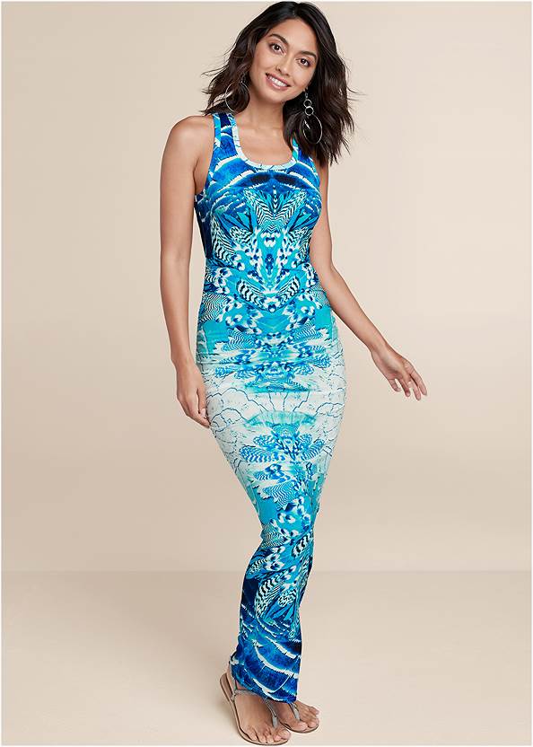 Alternate View Ruched Printed Maxi Dress