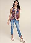 Front view Paisley Print Tassel Top