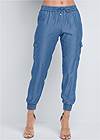 Cropped Front View Chambray Joggers