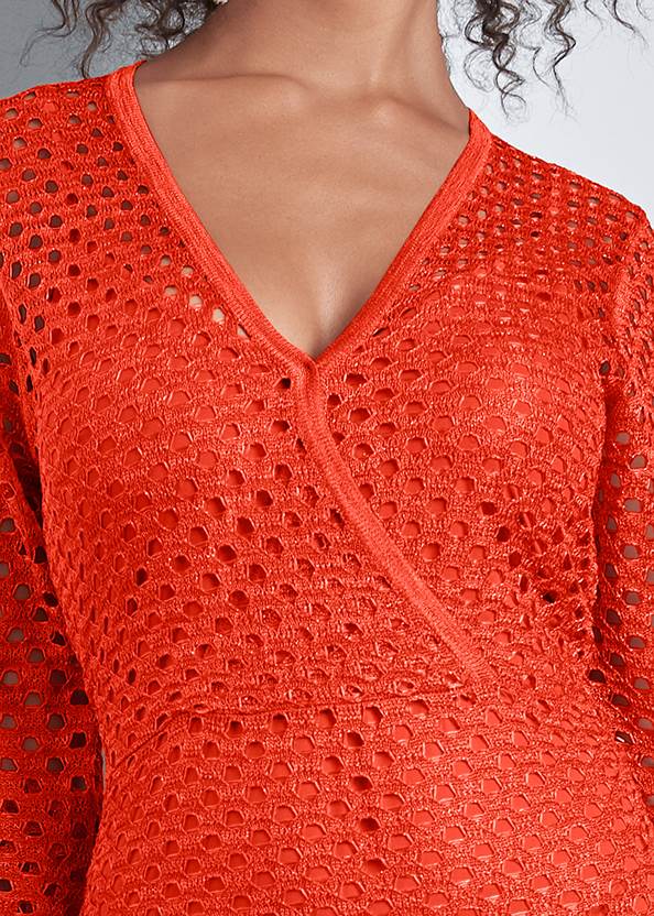 Detail front view Open Knit Maxi Sweater Dress