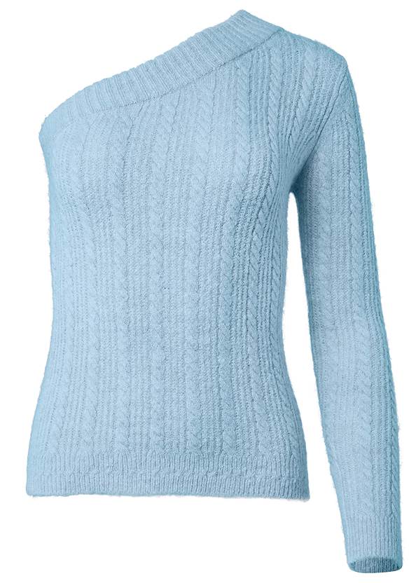 Alternate View One-Shoulder Cable Knit Sweater