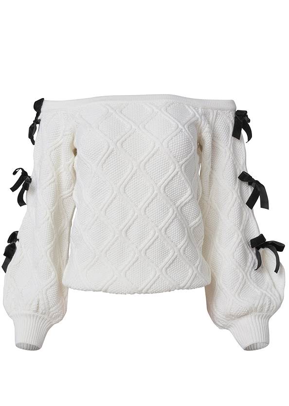 Alternate View Cable Knit Bow Sleeve Sweater