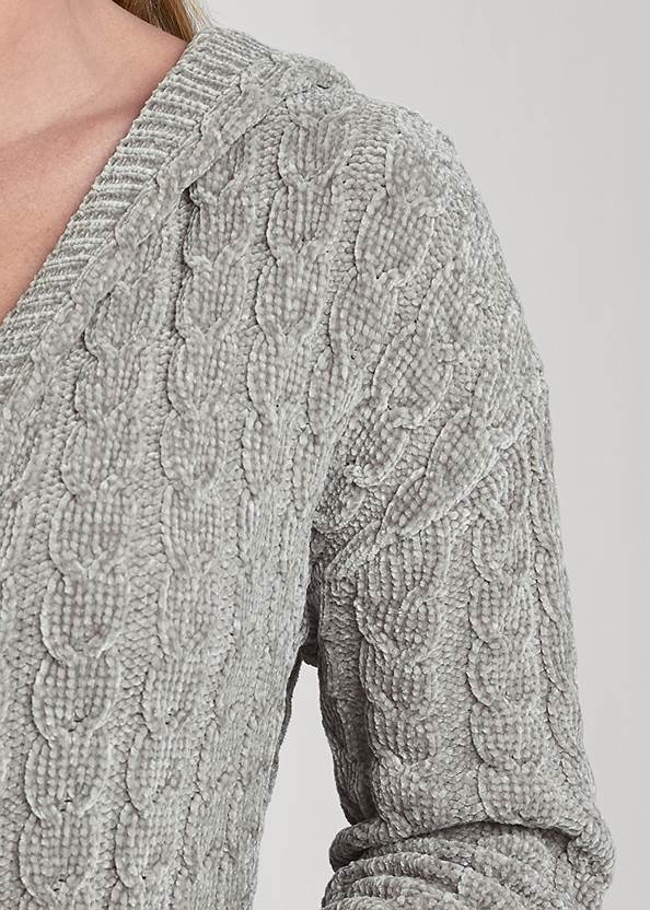 Detail front view Chenille Cable Knit Cardigan