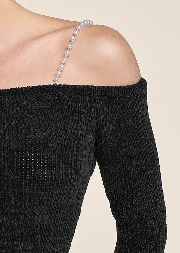 Alternate View Off-Shoulder Pearl Strap Chenille Sweater