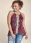 Front View Paisley Print Tassel Top