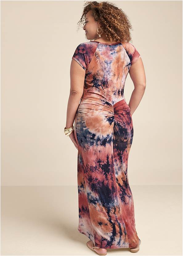 Back View Ruched Tie Dye Maxi Dress