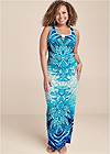 Front View Ruched Printed Maxi Dress