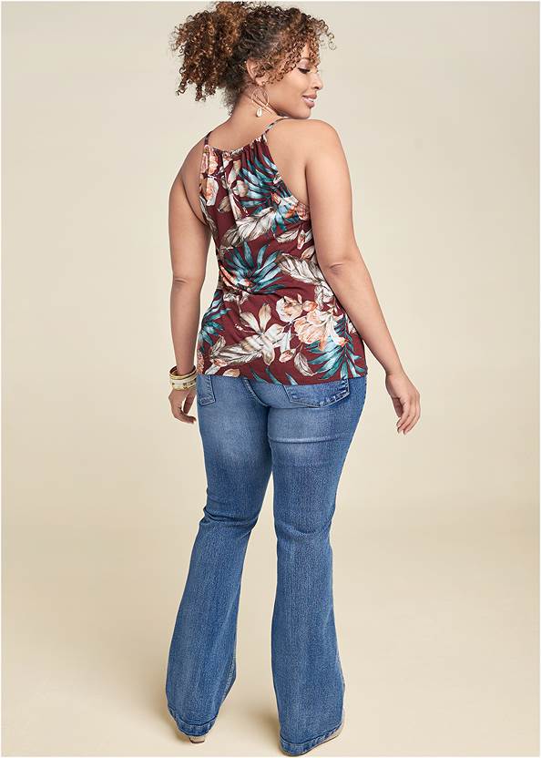 Back View Floral Print Keyhole Top