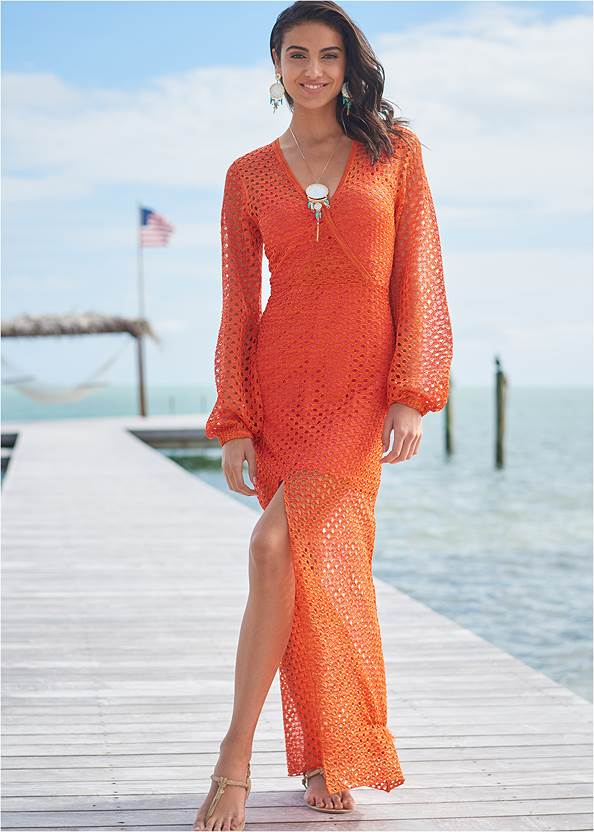 Full front view Open Knit Maxi Sweater Dress