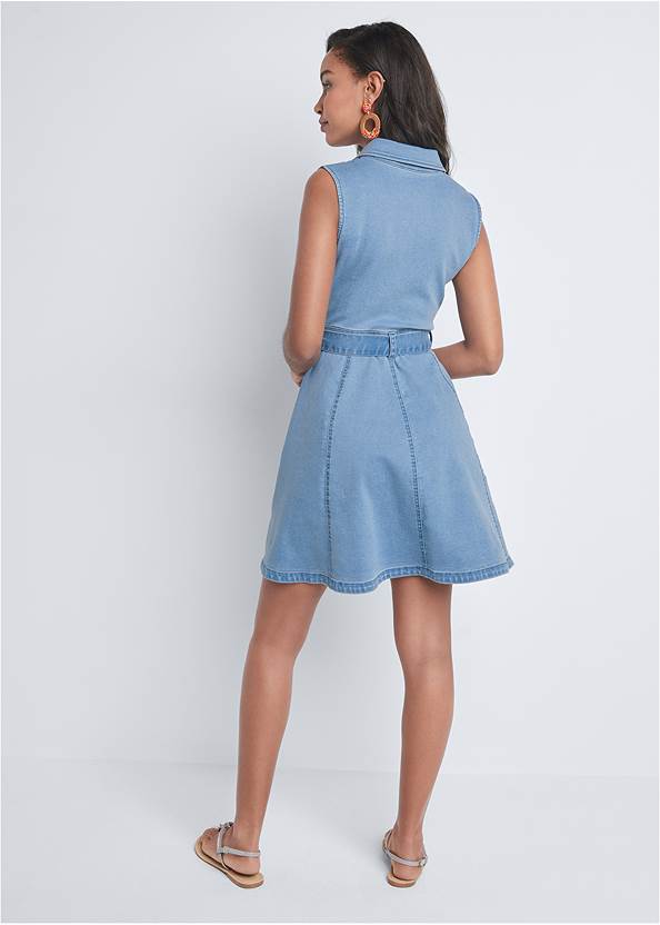 Belted A Line Denim Dress In Light Wash Venus