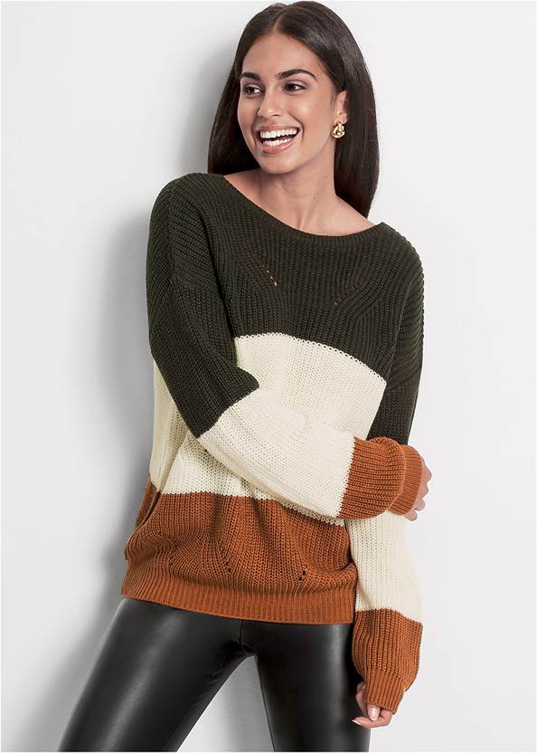 Cropped back view Color Block Sweater