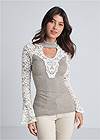 Alternate View Lace Detail Ribbed Top