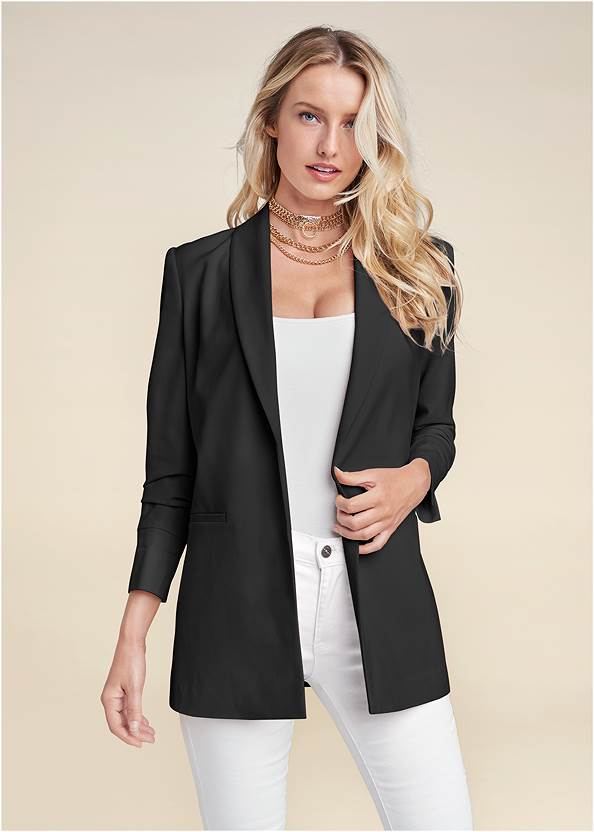 Boyfriend Blazer,Basic Cami Two Pack,Bum Lifter Jeans,High Heel Strappy Sandals,Chain Ring Choker Necklace