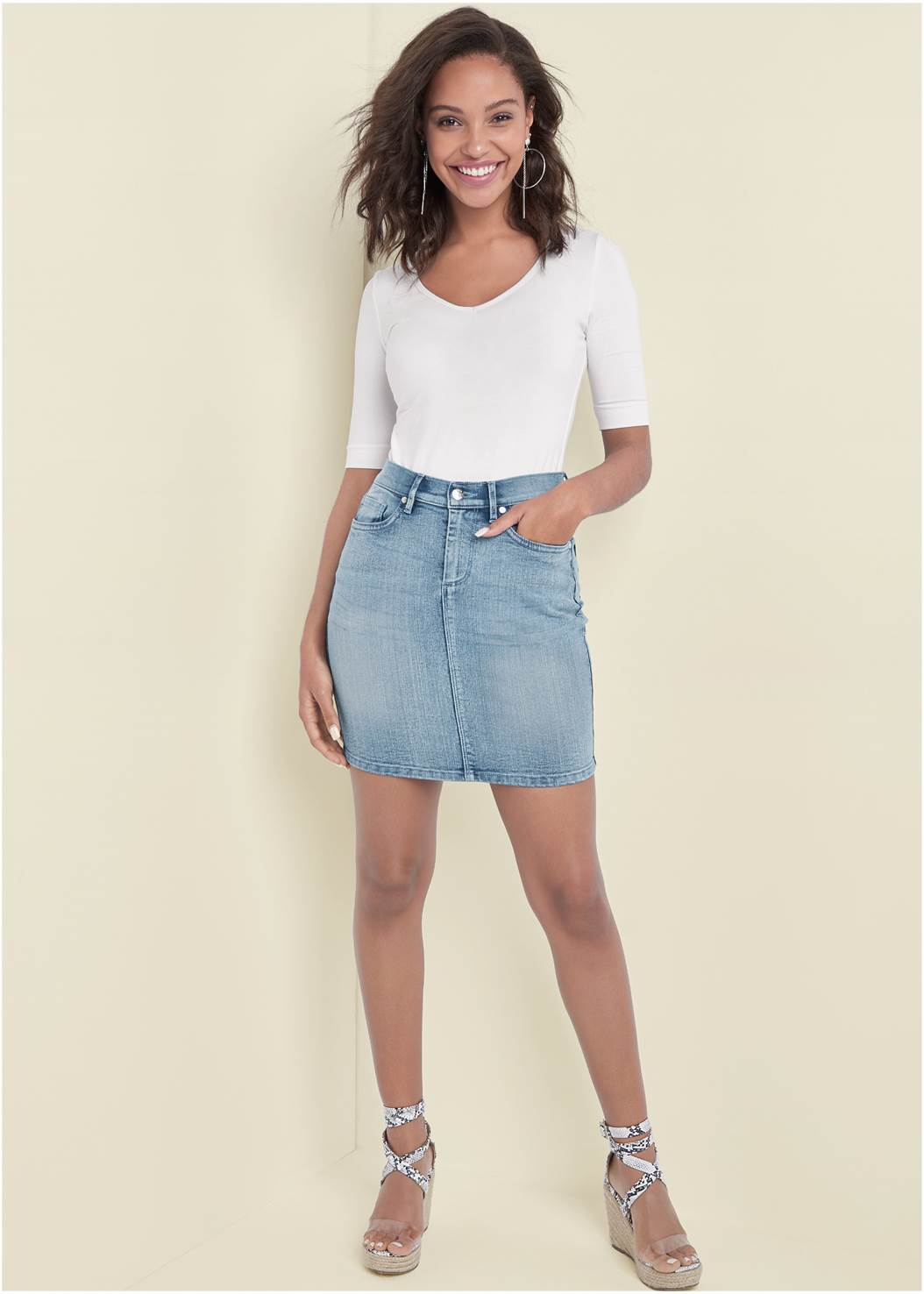 Light Wash Color Mini Jean Skirt | VENUS