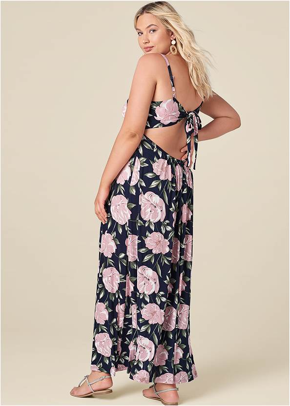 Back View Floral Printed Maxi Dress