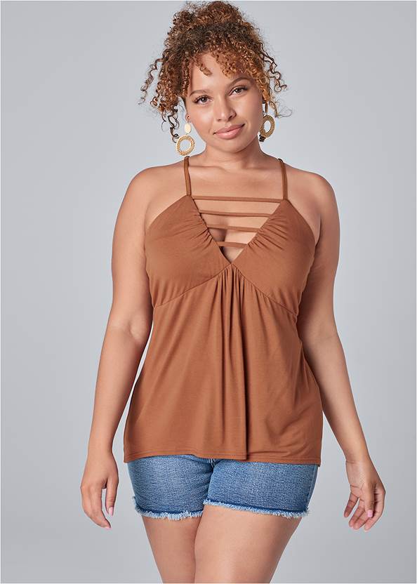 Cropped Front View Strappy Sleeveless Top