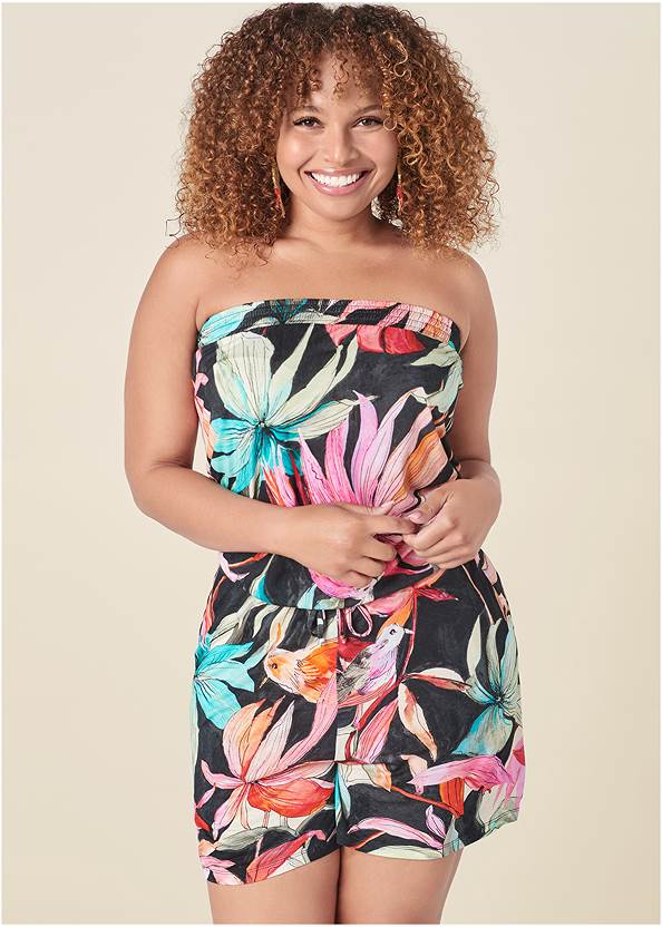 Front View Strapless Floral Romper