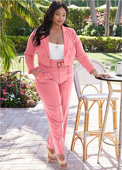 Plus Size Belted Suiting Set