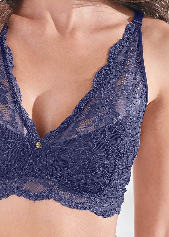 Ex Store Unpadded Underwired Lace Bralet Ink Blue
