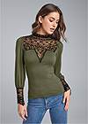 Cropped front view Lace Detail Mock-Neck Top