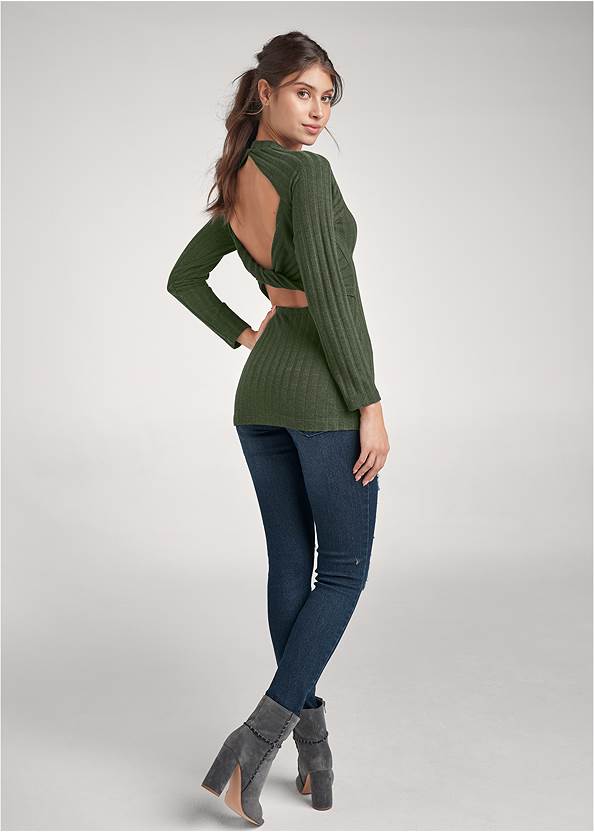 Full back view Ribbed Twist Back Top