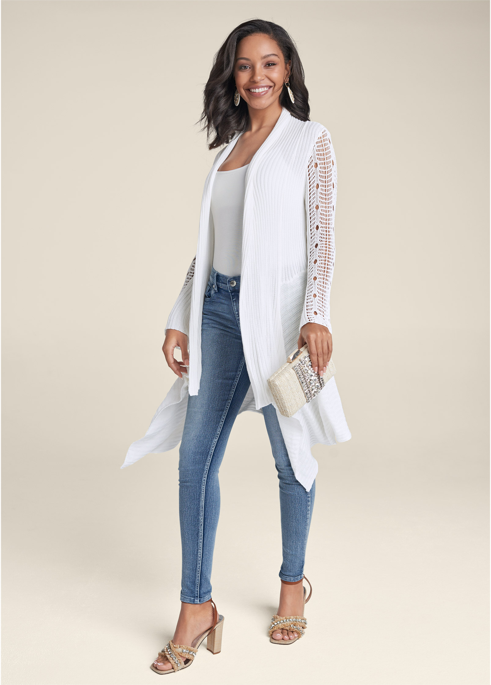 Long white clearance duster cardigan