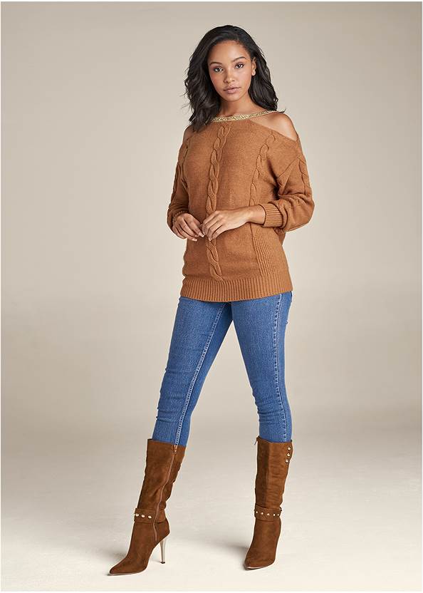 Full front view Embellished Neckline Sweater