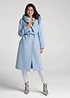 Full front view Long Belted Coat With Hood