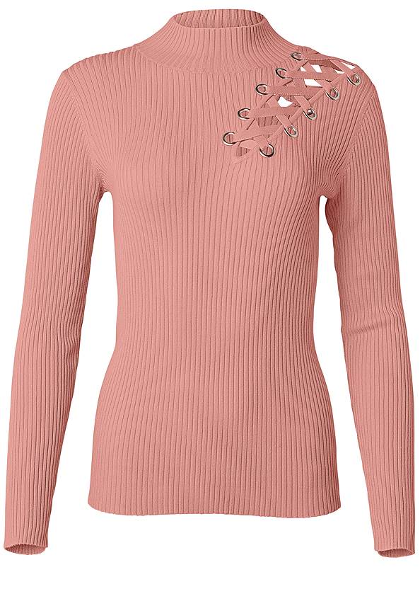 Ghost with background  view Lace-Up Mock-Neck Sweater