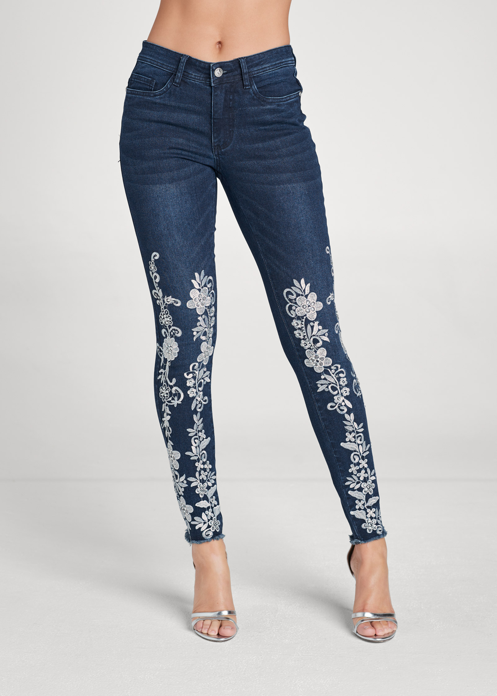 black embroidered jeans