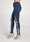 Waist down side view Floral Embroidered Jeans