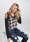 Cropped front view Plaid Cold-Shoulder Top