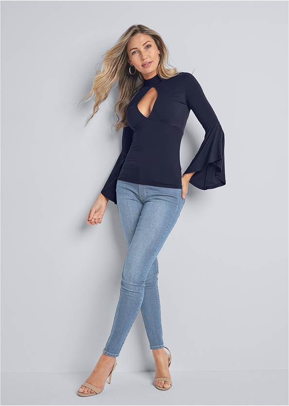 Full front view Bell Sleeve Mock-Neck Top