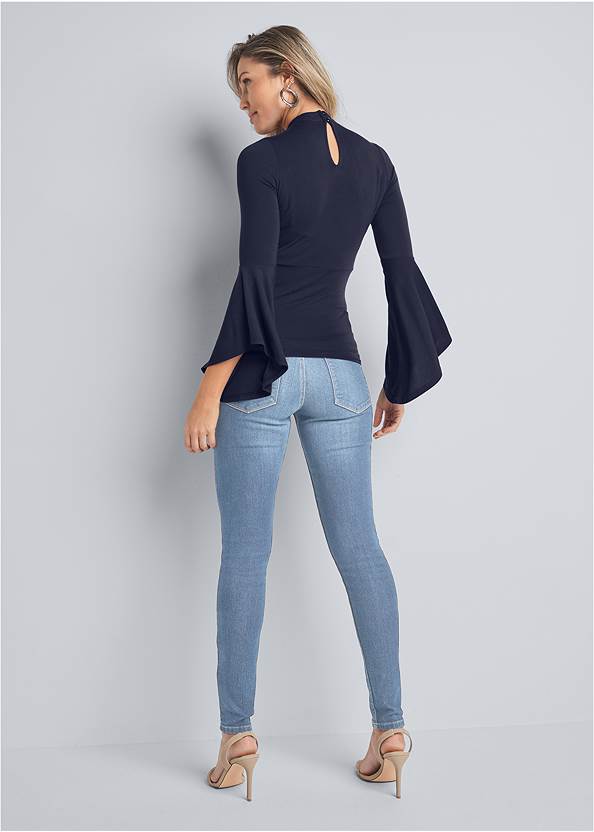 Full back view Bell Sleeve Mock-Neck Top