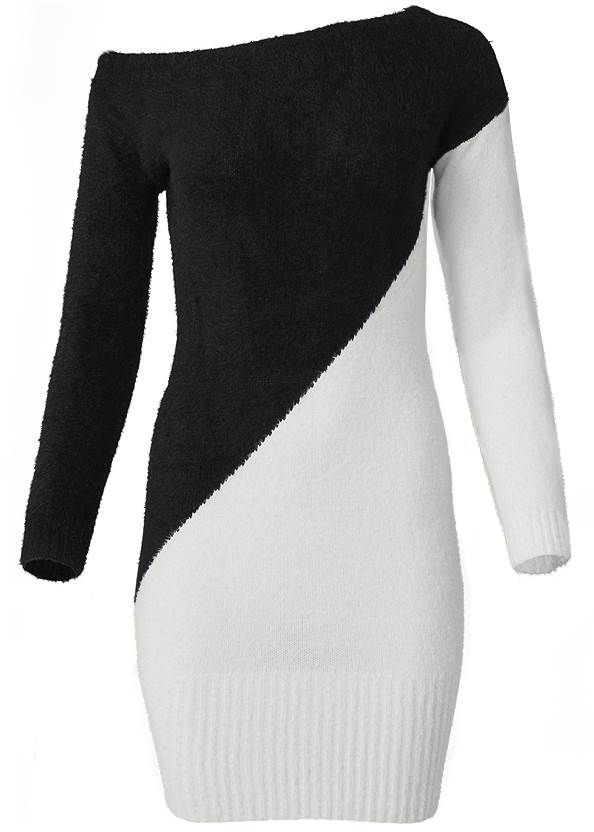 Ghost with background  view Cozy Color Block Sweater Dress
