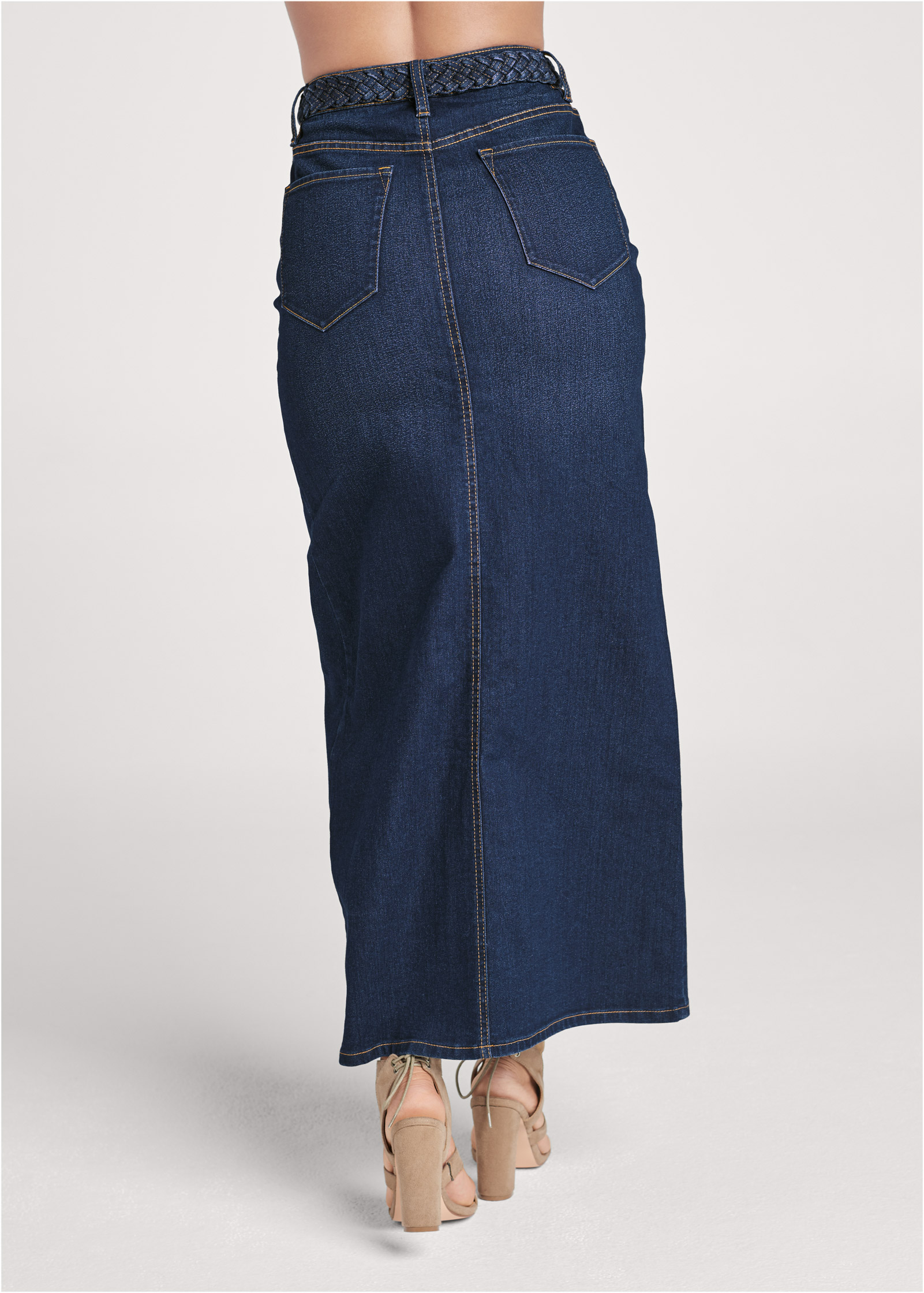 Front Slit Jean Maxi Skirt in Dark Wash | VENUS