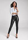 Full Front View Belted Faux-Leather Pants