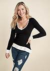 Cropped front view Deep-V High-Low Sweater