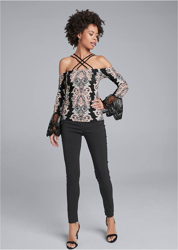 Full front view Paisley Lace Sleeve Top