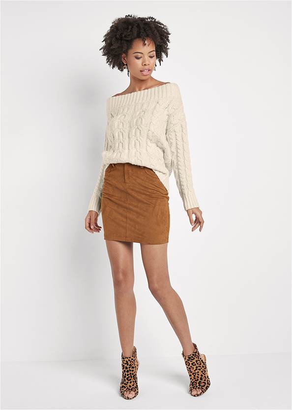 Full front view Boatneck Cable Knit Sweater