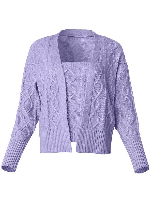 VENUS Cable Knit Cardigan Set in Lavender